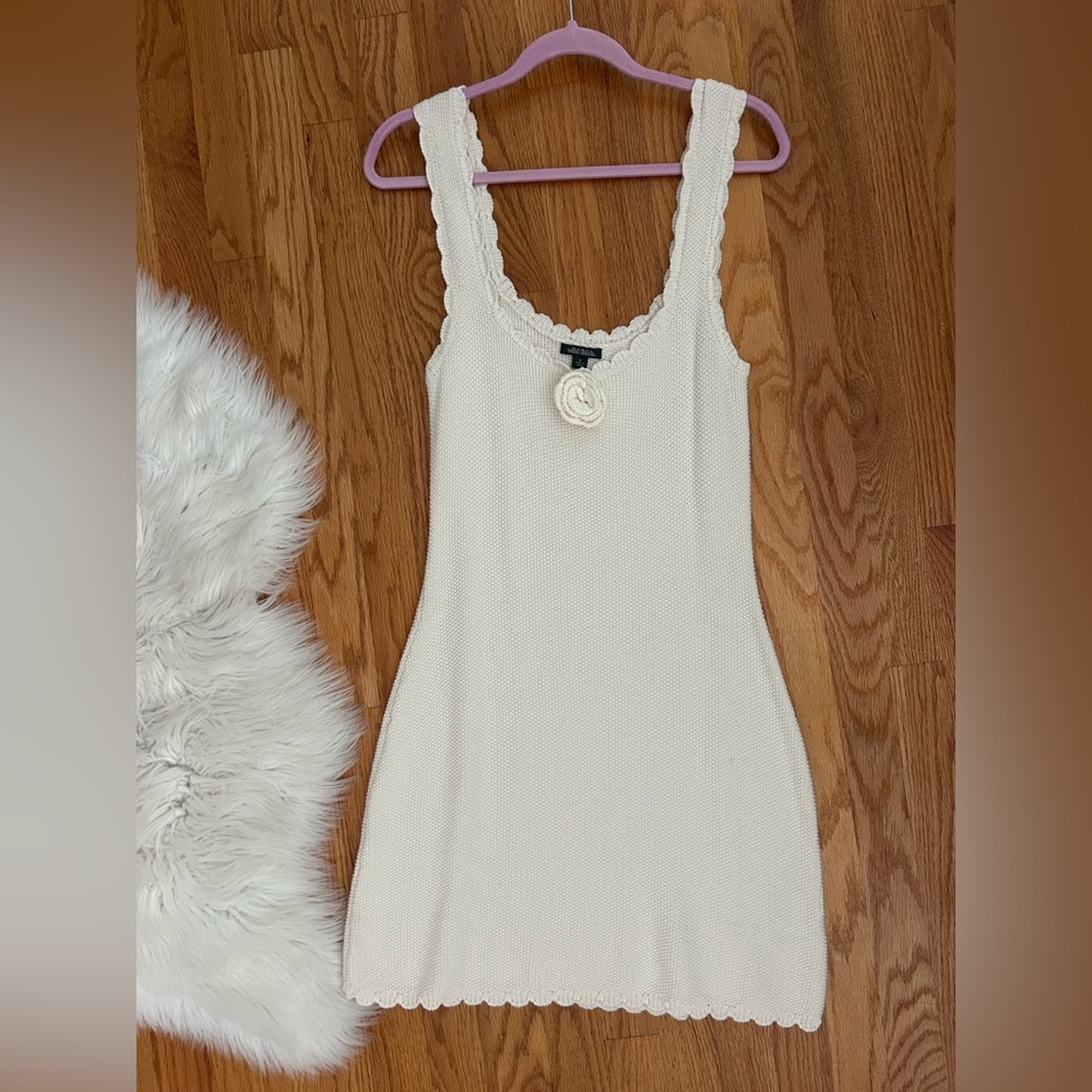 Wild Fable white mini crochet dress with flower detail!